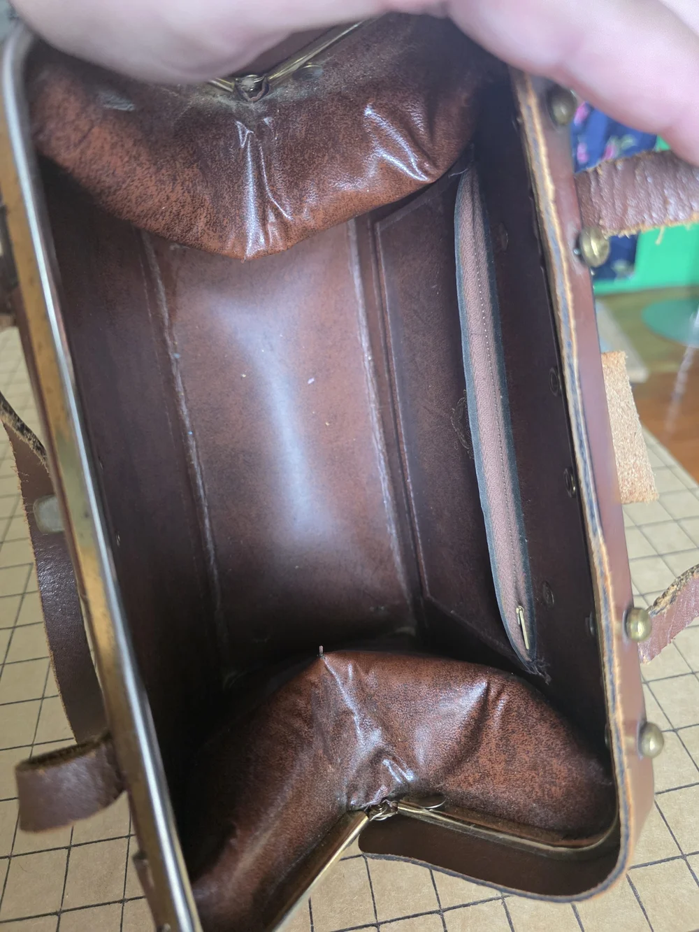 Burlington Patchwork Leather Frame Satchel  Vintage Boho Handbag